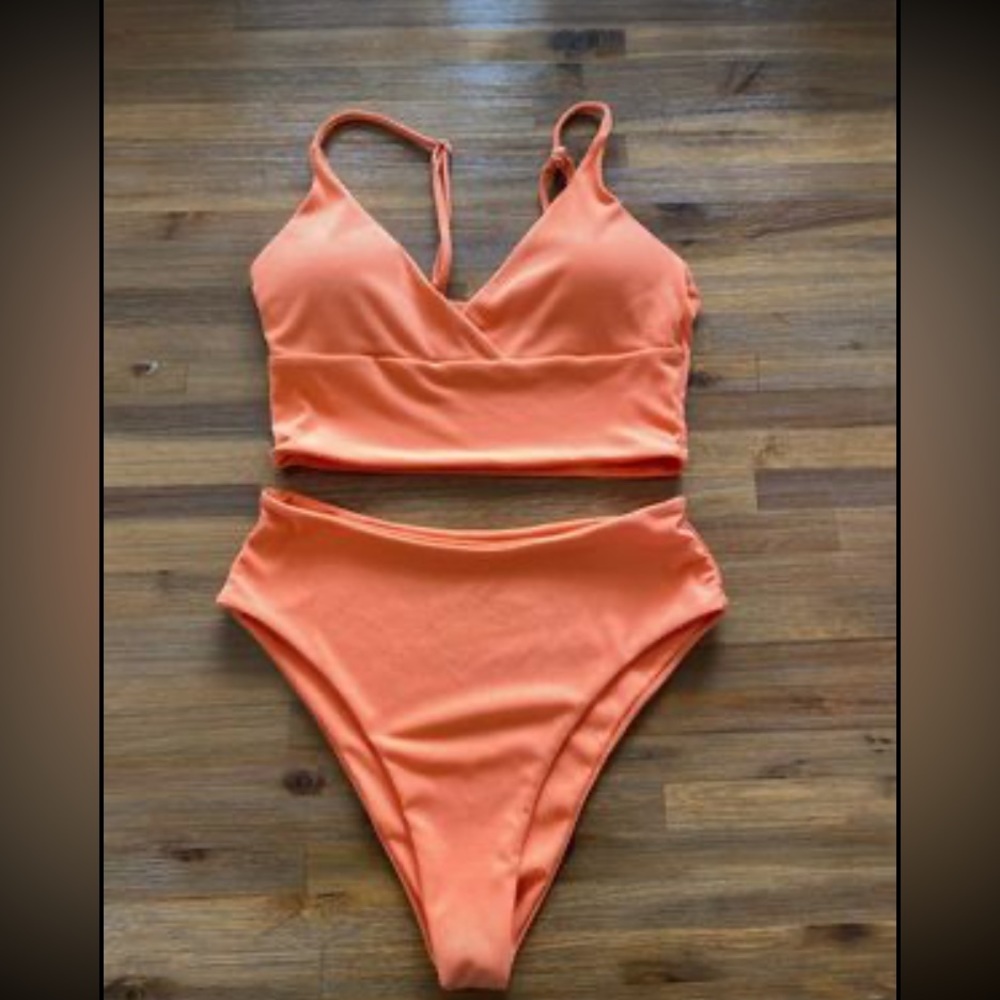 Zaful orange high waisted bikini set